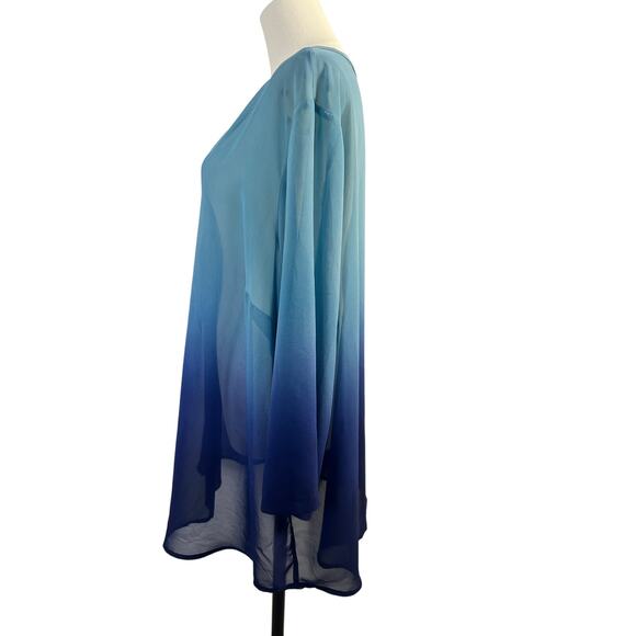 Liz Claiborne Blouse Blue Ombre size 3X  V Neck Buttons Sheer Top/cover up - Picture 5 of 11